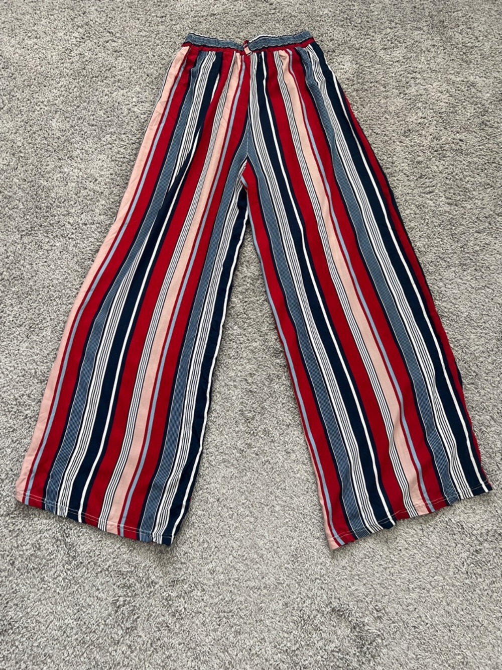 Maze Women’s High-Waisted Red Pink Wide Leg Striped Rayon Palazzo Pants - Size S - Picture 2 of 9